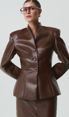 Faux Leather Jacket & Midi Skirt Set