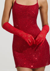 Long Lace Gloves In Red