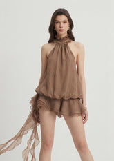 Ruffle Halter Irregular Backless Mini Dress