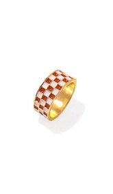 Black and White Plaid Checkerboard Rings