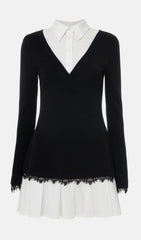 Shirt With Imitation Lace Decor Mini Dress