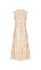 Sequin Embellished Pearl Trim Midi Dress