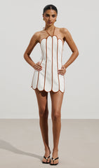 Solid Scalloped Linen Halter Mini Dress