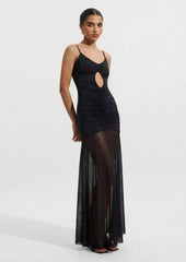 Slinky And Mesh Maxi Dress In Black