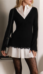 Shirt With Imitation Lace Decor Mini Dress