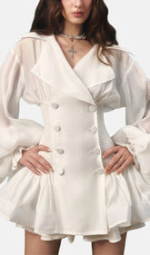 Ruffled Balloon Sleeve Puffy Mini Dress