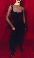 Mesh With Monochrome Lining Maxi Dress In Black