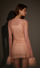 Sheer Rhinestone Mini Dress in Pink