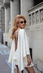 Satin Cape Two Piece Mini Dress In White