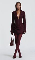 Suiting Pleated Mini Dress In Claret