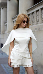 Satin Cape Two Piece Mini Dress In White