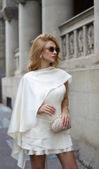 Satin Cape Two Piece Mini Dress In White