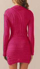 Hollow Out Mini Dress - Rose Red