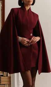 Mini Dress With Flared Sleeves In Claret