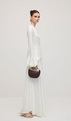 Asymmetrical Draped Bodice Ruffle Maxi Dress