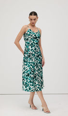 Green Leaf Print Midi Dress
