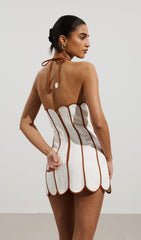 Solid Scalloped Linen Halter Mini Dress