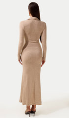 Jersey Button Lace-Up Midi Dress