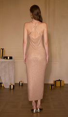 Solid Diamante Ruched Midi Dress