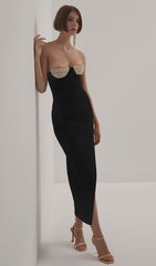 Strapless Crystal Embellished Crepe Midi Dress