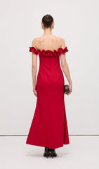 Ruffle Off Shoulder Maxi Dress Red
