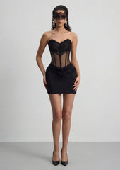 Sleeveless Mini Dress With Lace In Black