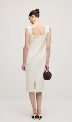 Square Neck 3D Petal Appliques Midi Dress