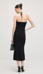 Solid Off Shoulder Midi Dress In Black