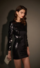 Stretch Sequin Mini Dress In Black