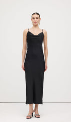 Swing Neck Satin Slip Midi Dress