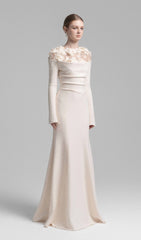 Draped Crystal Midi Dress In Cream