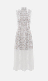 Guipure Midi Dress With High Collar