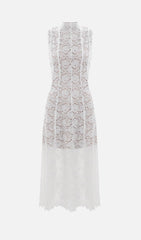 Guipure Midi Dress With High Collar