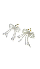 Pearl Bow Dangle Drop Hoop Earrings