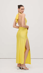 Halter V Neck Slit Midi Dress