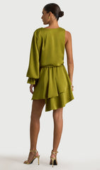 Satin Plunge-Neck Micro Mini Dress