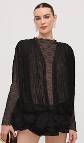 Lace Semi Sheer Ruffled Mini Dress In Black