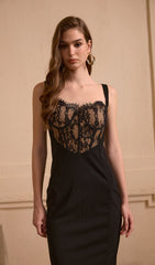 Lace-Trimmed Open Back Midi Dress