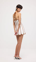 Scalloped Panelled Linen Halter Mini Dress
