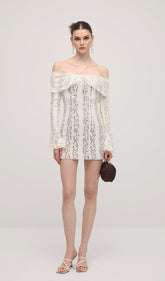 Vintage Floral Lace Off Shoulder Mini Dress