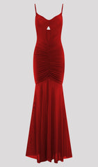 Slinky And Mesh Maxi Dress In Red
