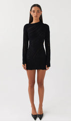 Hollow Out Mini Dress - Black