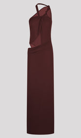 Knotted Mesh Maxi Dress In Mahogany