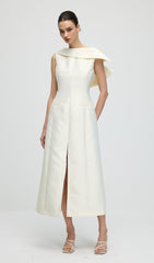 Asymmetrical Neckline Slit Midi Dress