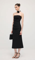 Solid Off Shoulder Midi Dress In Black