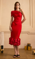 Off Shoulder Fishbone Top & Hip Skirt Set