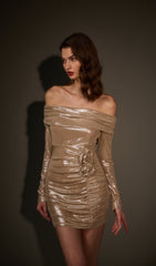 Solid Off Shoulder Long Sleeve Mini Dress