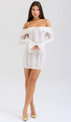 Vintage Floral Lace Off Shoulder Mini Dress
