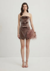 Strapless Velvet Mini Dress With Bow