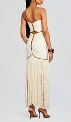 Off Shoulder Hollow Out Tassel Maxi Dress